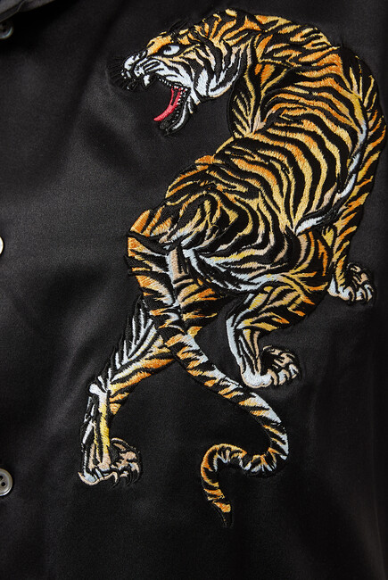 Tiger-Embroidered Satin Shirt